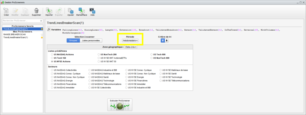 ProScreener Management Window Timeframe