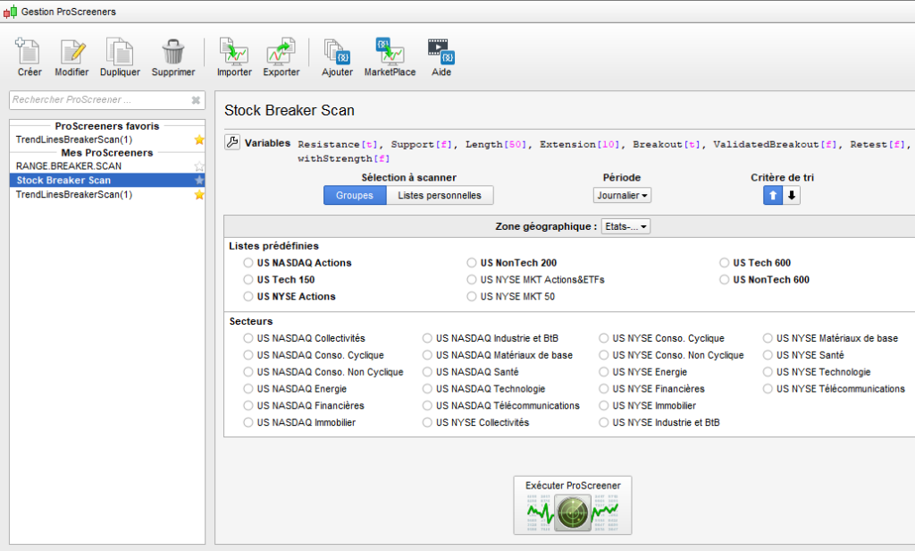 Screener Setting Window