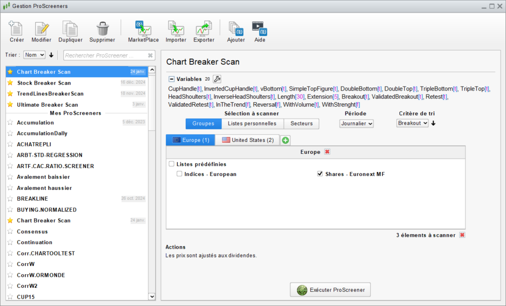 Chart Breaker ProScreener Management Window