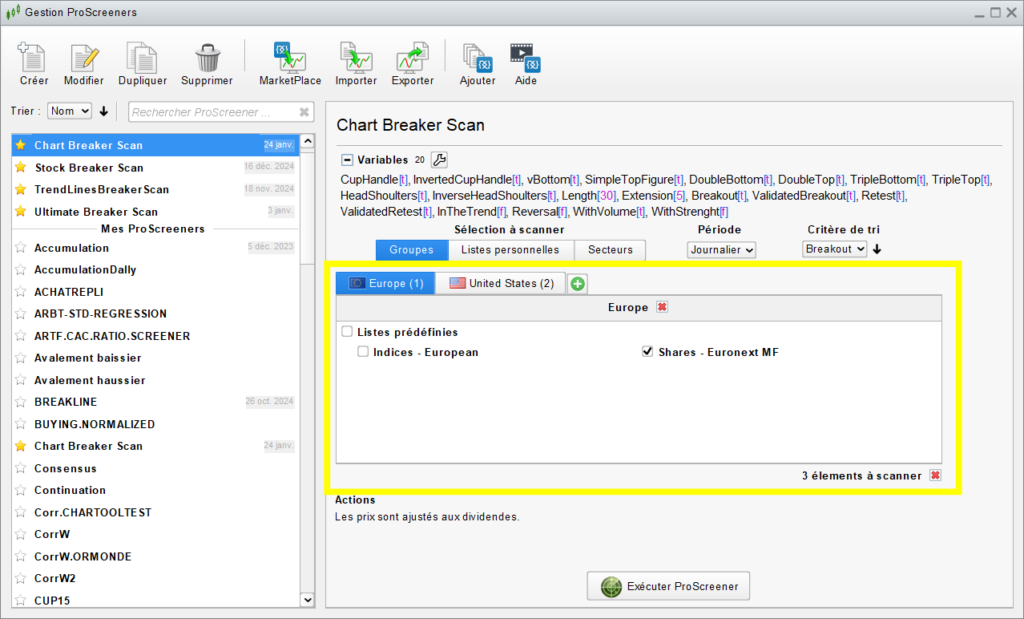 Chart Breaker Screener Asset List