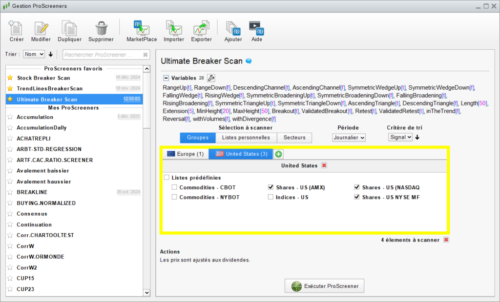 Ultimate Breaker Screener: List Selection