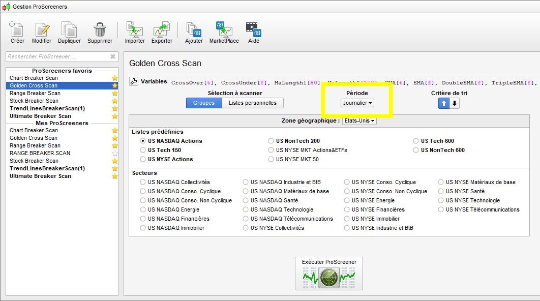 Golden Cross Screener Setting Timeframe