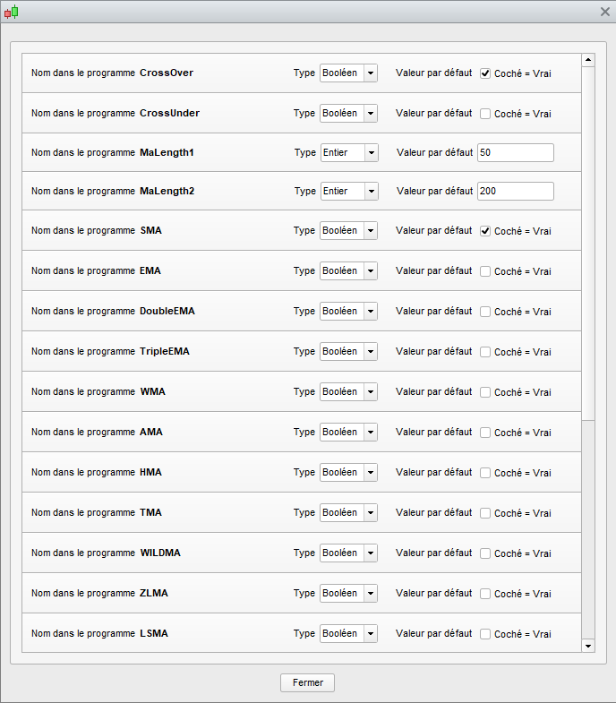 Golden Cross Screener Settings