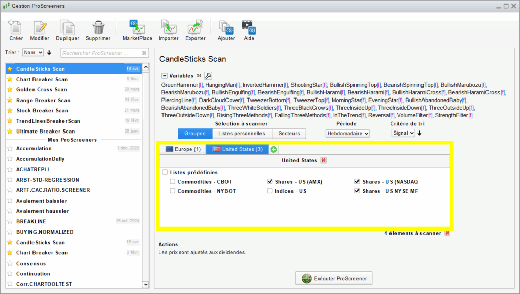 CandleSticks Screener Asset List Setting
