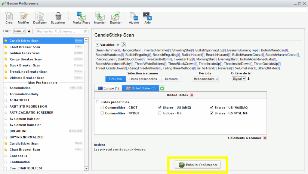 CandleSticks Screener Running