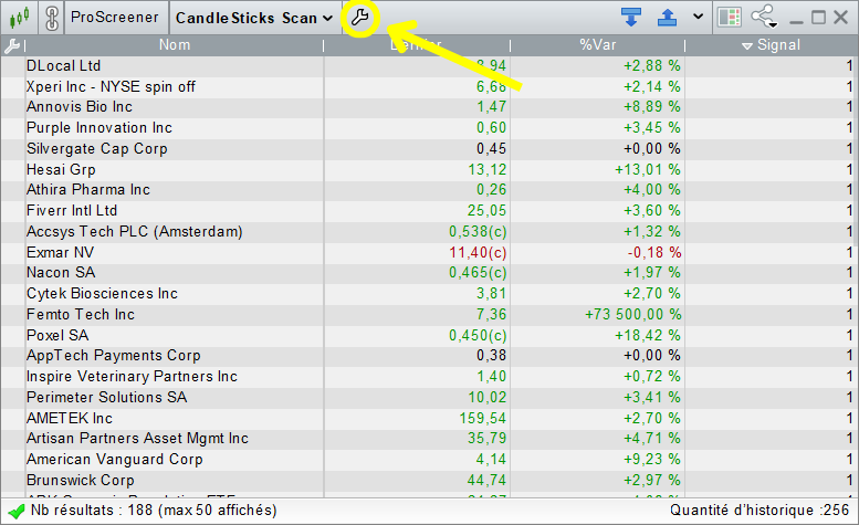 ProScreener Create Modify CandleSticks Screener