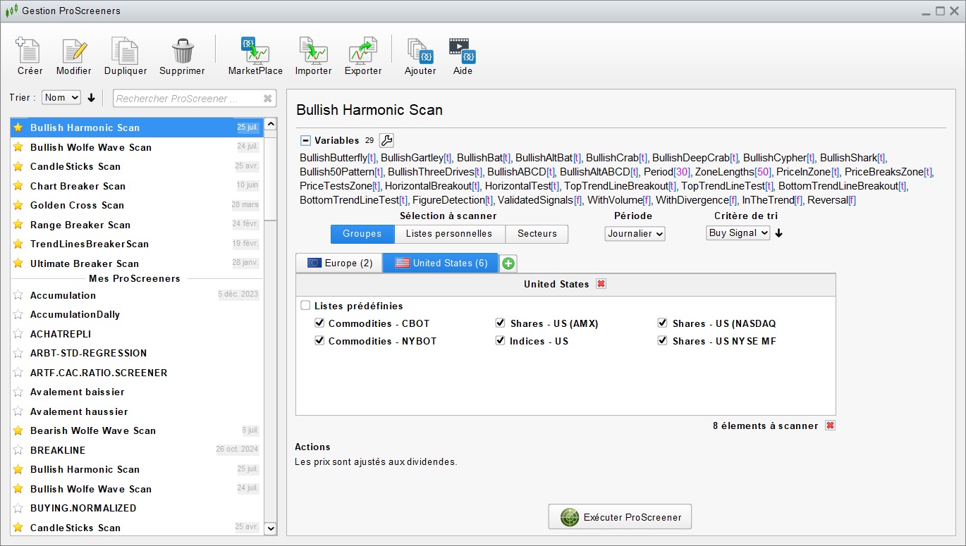 Bullish Harmonic Screener Setting Panel