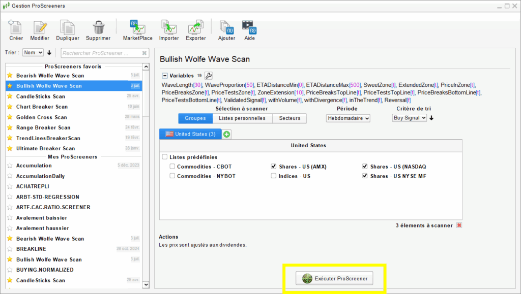 Wolfe Wave Screener run
