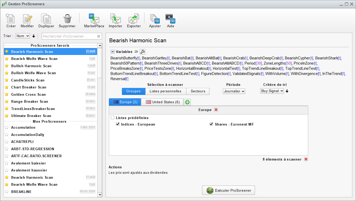 Bearish Harmonic Screener Setting Panel